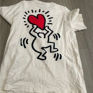 White Short Sleeve Graphic Tee with Red Heart Artwork